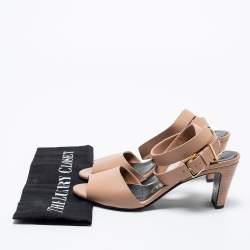 Pre Owned Tom Ford Nude Leather Padlock Ankle Wrap Sandals Size 36