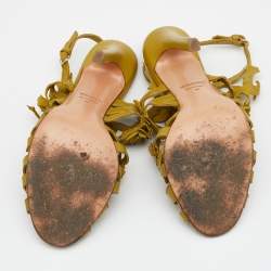 Pre Owned Tom Ford Mustard Yellow Leather Floral Embellished Ankle Strap Sandals Size 38