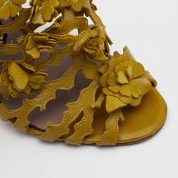 Pre Owned Tom Ford Mustard Yellow Leather Floral Embellished Ankle Strap Sandals Size 38