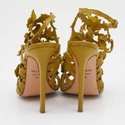 Pre Owned Tom Ford Mustard Yellow Leather Floral Embellished Ankle Strap Sandals Size 38