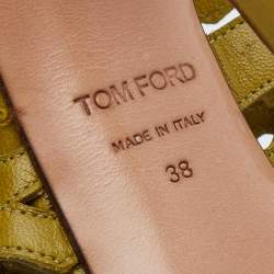 Pre Owned Tom Ford Mustard Yellow Leather Floral Embellished Ankle Strap Sandals Size 38