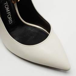 Pre Owned Tom Ford White Leather Padlock Pumps Size 37.5
