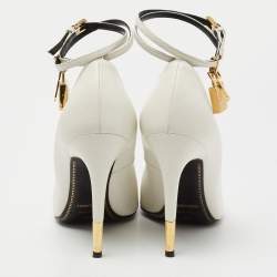 Pre Owned Tom Ford White Leather Padlock Pumps Size 37.5