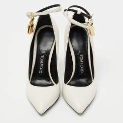 Pre Owned Tom Ford White Leather Padlock Pumps Size 37.5