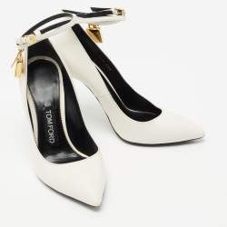 Pre Owned Tom Ford White Leather Padlock Pumps Size 37.5