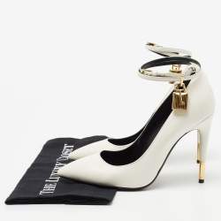 Pre Owned Tom Ford White Leather Padlock Pumps Size 37.5