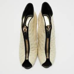 Tom Ford Cream/Black Ostrich Leather Booties Size 39