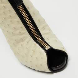 Tom Ford Cream/Black Ostrich Leather Booties Size 39