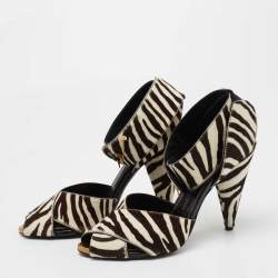 Pre Owned Tom Ford White/Brown Calf Hair Ankle Strap Sandals Size 38