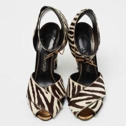 Pre Owned Tom Ford White/Brown Calf Hair Ankle Strap Sandals Size 38
