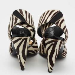 Pre Owned Tom Ford White/Brown Calf Hair Ankle Strap Sandals Size 38