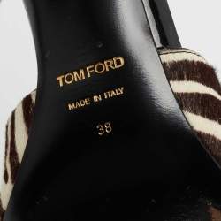 Pre Owned Tom Ford White/Brown Calf Hair Ankle Strap Sandals Size 38