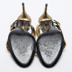 Pre Owned Tom Ford Metallic Gold Python Leather Chain Embellished Slingback Sandals Size 38.5