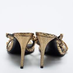 Pre Owned Tom Ford Metallic Gold Python Leather Chain Embellished Slingback Sandals Size 38.5