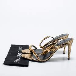 Pre Owned Tom Ford Metallic Gold Python Leather Chain Embellished Slingback Sandals Size 38.5