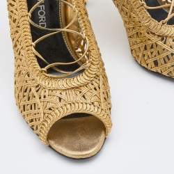 Pre Owned Tom Ford Metallic Gold Woven Leather Lace Up Pumps Size 41