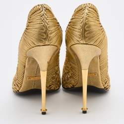 Pre Owned Tom Ford Metallic Gold Woven Leather Lace Up Pumps Size 41