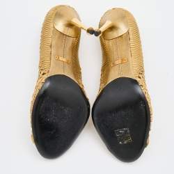 Pre Owned Tom Ford Metallic Gold Woven Leather Lace Up Pumps Size 41