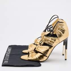 Pre Owned Tom Ford Metallic Gold Leather Stardust Cage Sandals Size 41
