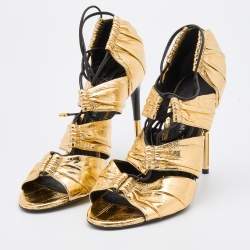 Pre Owned Tom Ford Metallic Gold Leather Stardust Cage Sandals Size 41