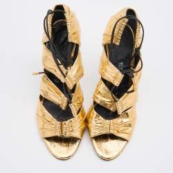 Pre Owned Tom Ford Metallic Gold Leather Stardust Cage Sandals Size 41
