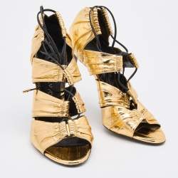 Pre Owned Tom Ford Metallic Gold Leather Stardust Cage Sandals Size 41