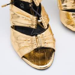 Pre Owned Tom Ford Metallic Gold Leather Stardust Cage Sandals Size 41