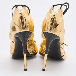 Pre Owned Tom Ford Metallic Gold Leather Stardust Cage Sandals Size 41