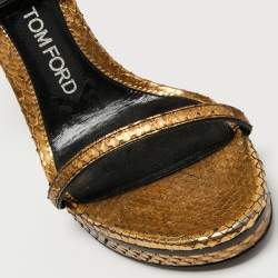 Tom Ford Gold Python Leather Padlock Ankle Strap Mini Platform Sandals Size 36