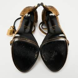 Tom Ford Gold Python Leather Padlock Ankle Strap Mini Platform Sandals Size 36