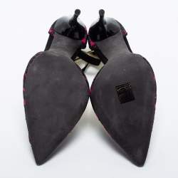 Tom Ford Pink/Black Embroidered Fabric Pointed Toe Ankle Strap Pumps Size 40