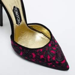 Tom Ford Pink/Black Embroidered Fabric Pointed Toe Ankle Strap Pumps Size 40
