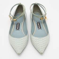 Tom Ford Pale Green Python Padlock Ankle Wrap Pointed Toe Flats Size 39