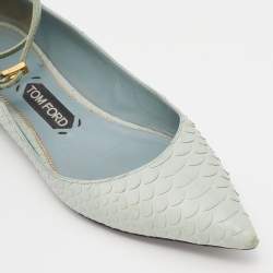 Tom Ford Pale Green Python Padlock Ankle Wrap Pointed Toe Flats Size 39