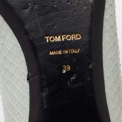 Tom Ford Pale Green Python Padlock Ankle Wrap Pointed Toe Flats Size 39