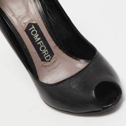 Pre Owned Tom Ford Black Leather Peep Toe Pumps Size 36