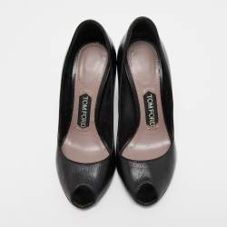 Pre Owned Tom Ford Black Leather Peep Toe Pumps Size 36
