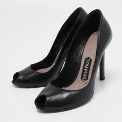 Pre Owned Tom Ford Black Leather Peep Toe Pumps Size 36