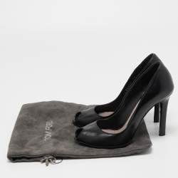 Pre Owned Tom Ford Black Leather Peep Toe Pumps Size 36