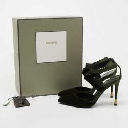 Pre Owned Tom Ford Green Velvet and Satin Ankle Strap Pumps Size 38