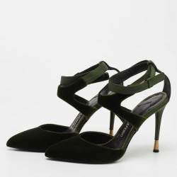 Pre Owned Tom Ford Green Velvet and Satin Ankle Strap Pumps Size 38