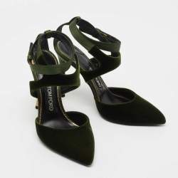 Pre Owned Tom Ford Green Velvet and Satin Ankle Strap Pumps Size 38