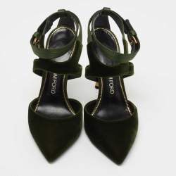 Pre Owned Tom Ford Green Velvet and Satin Ankle Strap Pumps Size 38