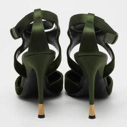 Pre Owned Tom Ford Green Velvet and Satin Ankle Strap Pumps Size 38