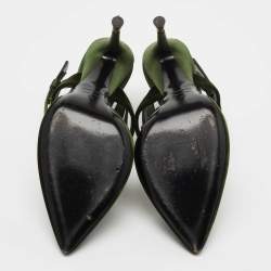 Pre Owned Tom Ford Green Velvet and Satin Ankle Strap Pumps Size 38