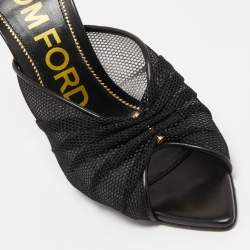 Tom Ford Black Mesh Piercing Open Toe Slingback Sandals Size 38.5