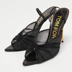 Tom Ford Black Mesh Piercing Open Toe Slingback Sandals Size 38.5