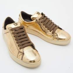Tom Ford Metallic Gold Patent Leather Low Top Sneakers Size 38
