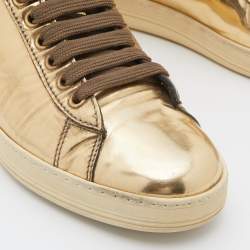 Tom Ford Metallic Gold Patent Leather Low Top Sneakers Size 38