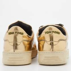 Tom Ford Metallic Gold Patent Leather Low Top Sneakers Size 38